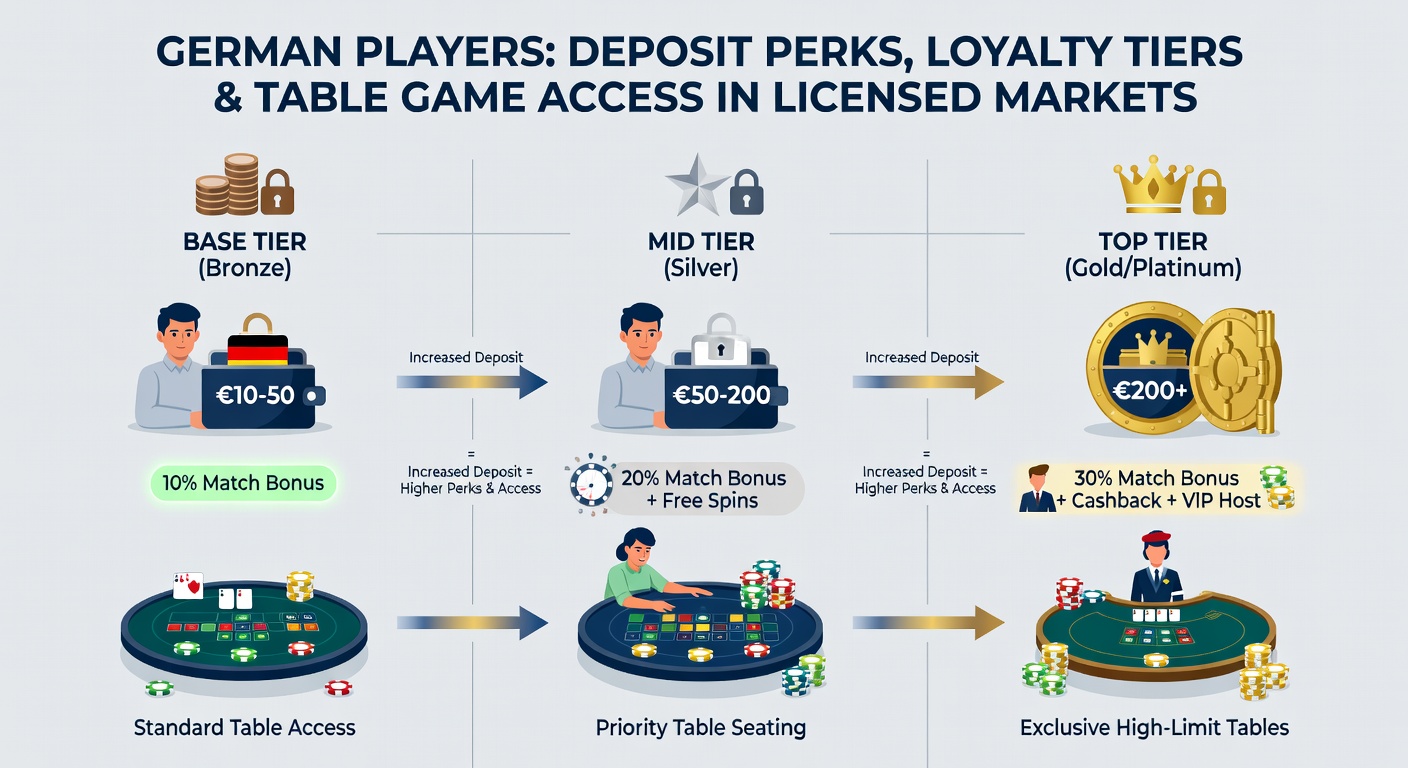 Visualisierung der Abstimmung zwischen Einzahlungsboni, Treuestufen und Tischspielprivilegien in deutschen lizenzierten Casinos