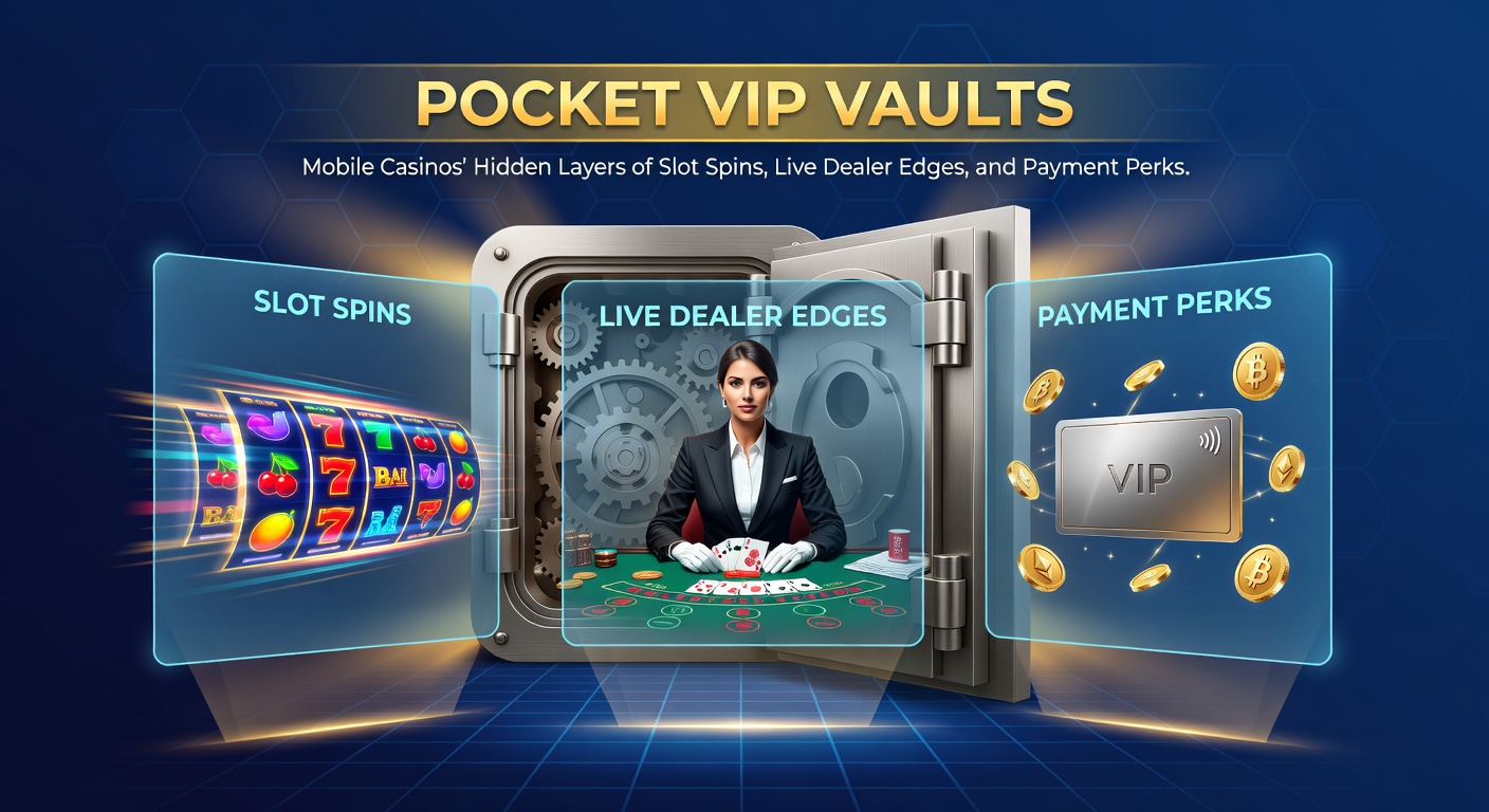 Live-Dealer-Tisch auf einem Smartphone-Bildschirm mit VIP-Marker, Karten und Chips, beleuchtet durch ein goldenes Vault-Icon